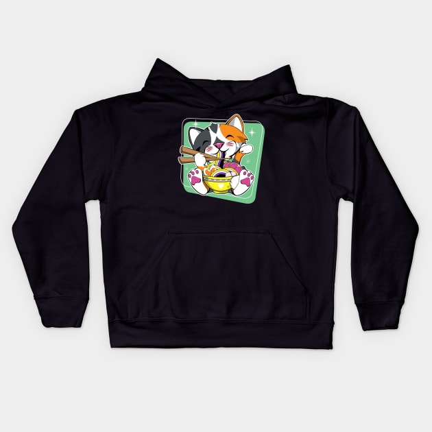 Cat Eating Ramen Non Binary Kids Hoodie by CuddleswithCatsArt